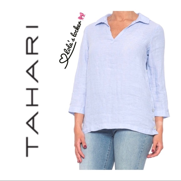 Tahari 0 Linen Collared Popover Tunic 
